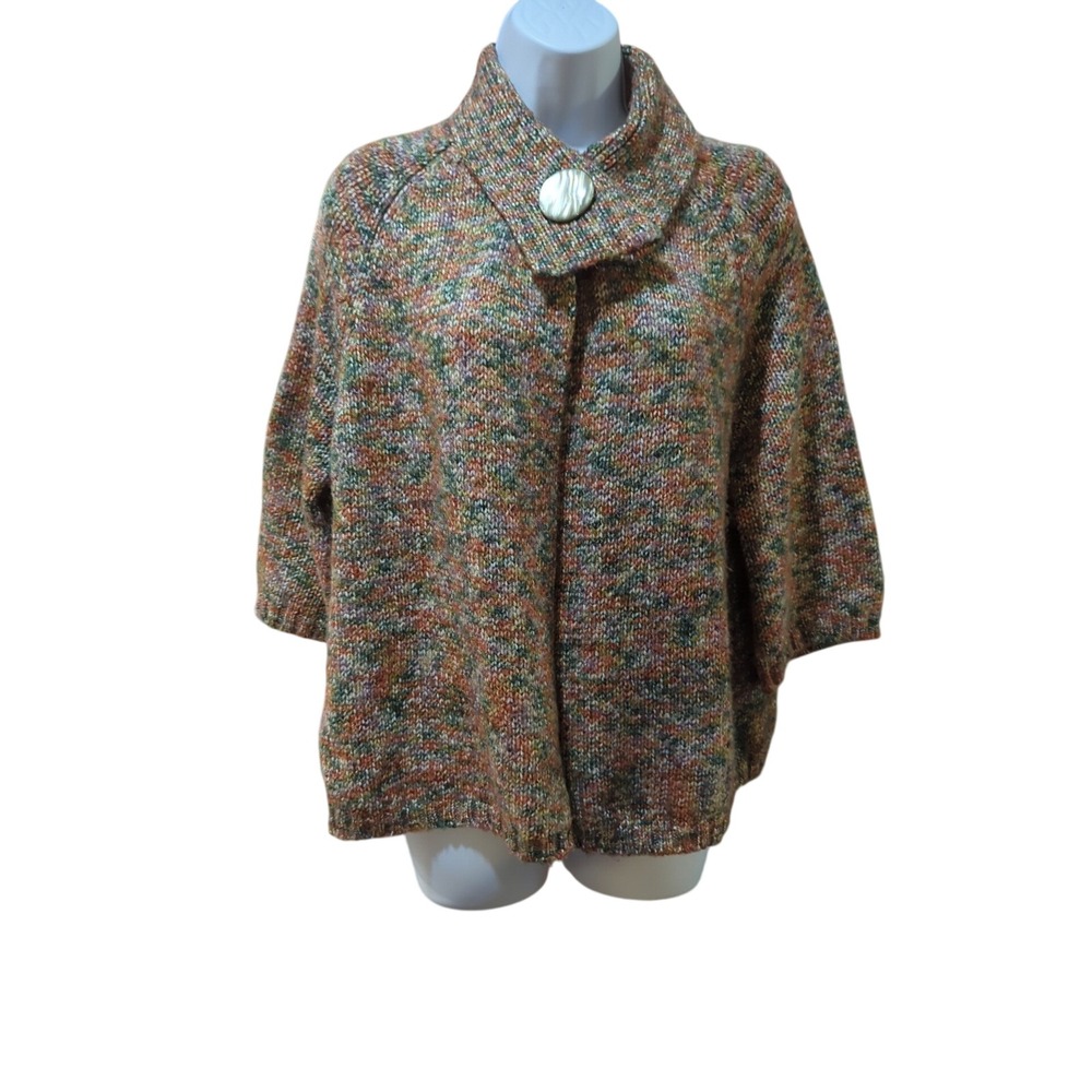Tweeds Womens Space Dye Knit Cardigan Sweater Funnel Neck Button Closure Large